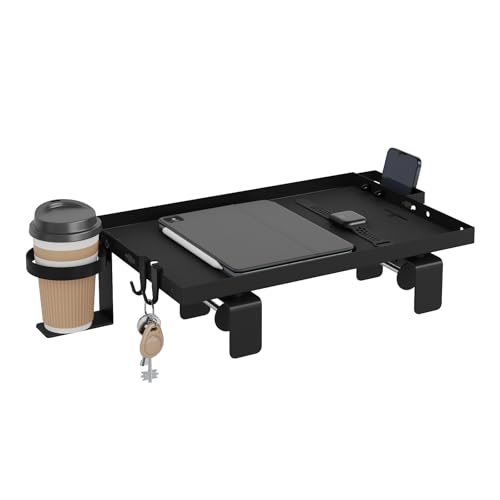 WOLTU Table de Chevet Suspendue, Tablette Tête de Lit Mezzanine en Acier, avec Guide-câbles, Porte-gobelet et Support Téléphone Portable, pour Bord de Lit,...
