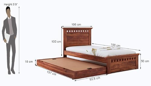 Image of MAMTA Decoration Sheesham Wood Kuber Single Size Trundle Bed with 1 Extra Pullout Bed for Bedroom Living Room Home (Honey Finish)