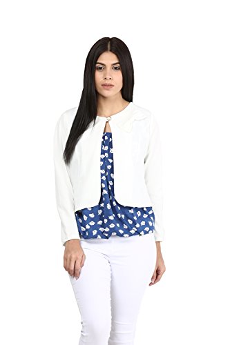 Image of mayra Women's Poly Blend White Color Long Sleeve Crop Length Jacket