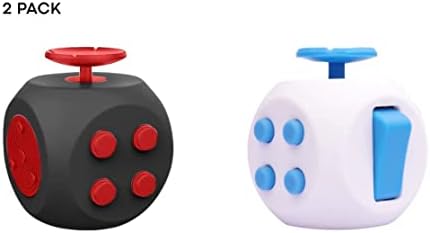 2-Pack Fidget Cubes, Reduces Stress Pressure Anxiety Relief Clicker Toy for Adults & Teens (Black and Blue)