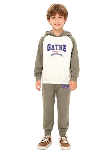 Image of YiZYiF Kids Boys Fleece Lined Sweatshirts Outfit Long Raglan Sleeves Hoodie And Jogger Pants Activewear Set