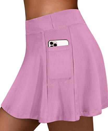 Fulbelle Plus Size Skirts for Women, Teen Girls Golf Tennis Skorts Summer Bodycon Pleated Athletic Skirt High Waisted Double Layers Activewear Sweat Shorts Clothes Rose XX-Large