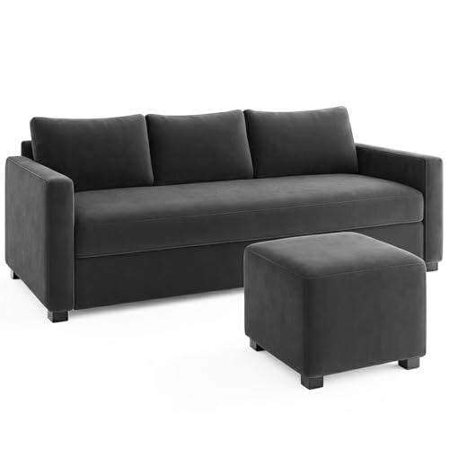 Image of Furny Mavona 3 Seater Fabric Sofa Set (Dark Grey) | Soft Velvet Fabric | Modern Design | Comfortable Seating | Living Room Furniture