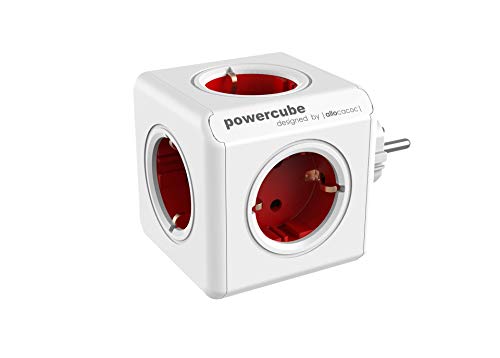 Allocacoc PowerCube Original - Regleta de 5 tomas de corriente, Color Rojo
