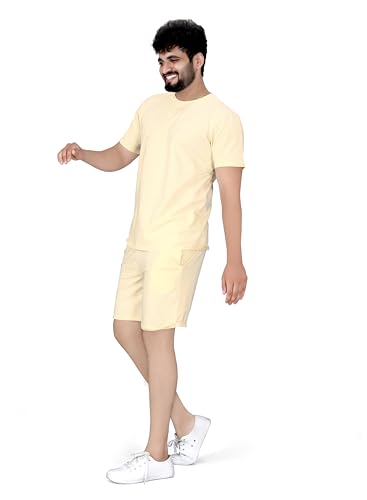 Image of ELLITI Cotton Blend Solid Casual Round Neck Half Sleeve Oversized Co-ord Set Men's, Pyjama Set, Sleepwear Loungewear T-Shirt and Shorts Combo for Men, Night Wear for Men, Night Suit for Men's
