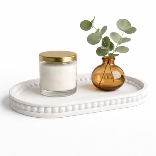Image of Bathroom Tray for Countertop, White Concrete Organizer for Toiletries & Soap | Minimal Bathroom Sink Tray (20x12 cm)