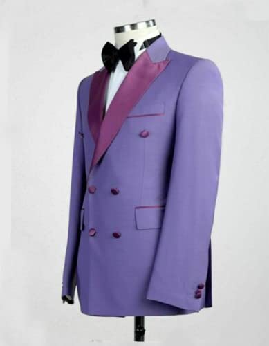 Kromoc Men's Party Prom Dinner Formal Suit Solid Two Pieces Peak Lapel Double Breasted Tuxedos2