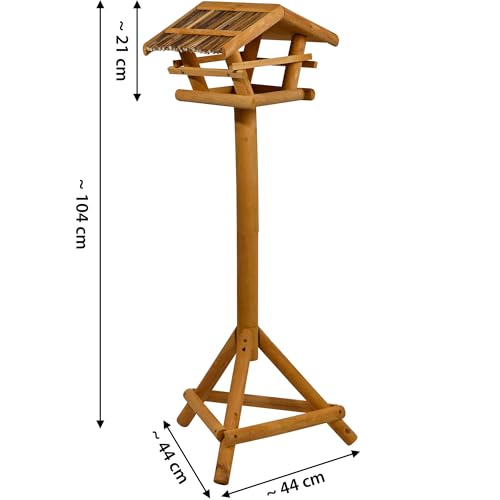 dobar® 48000FSC Vogelfutterhaus inkl. Ständer - Vogelfutterstation aus Holz mit Schilf-Dach - Vogelhaus mit Dreibeinständer - Vogelvilla für Garten/Terrasse/Balkon - 44 x 44 x 101 cm - Natur