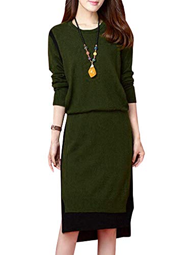 [ニーマンバイ] バイカラー ニット ワンピース セットアップ 風 レイヤード ニットワンピース 長袖 ながそで 長そで 膝丈 セーター わんぴーす セクシー 上品 通勤 オフィス 仕事 レトロ ファッション 部屋着 秋 ルームワンピース ルーム ウェア ナチュラル カワイイ カジュアル フォーマル キレイメ かわいい ひざ丈 シンプル きれいめ 重ね着風 ニットワンピ カーキ C174-KHM