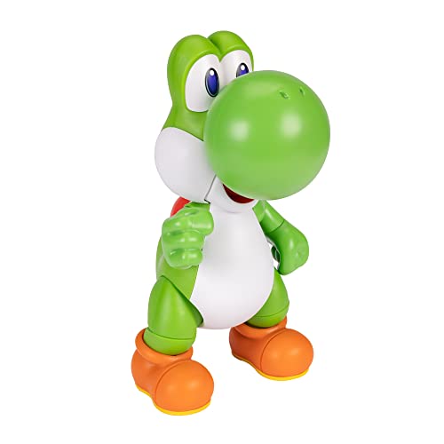 Super Mario - Figura Yoshi Let's Go com 13 pontos de articulação - o brinquedo reproduz mais de 20 frases e sons características dos videojogos - brinquedo grande para crianças 3 anos +