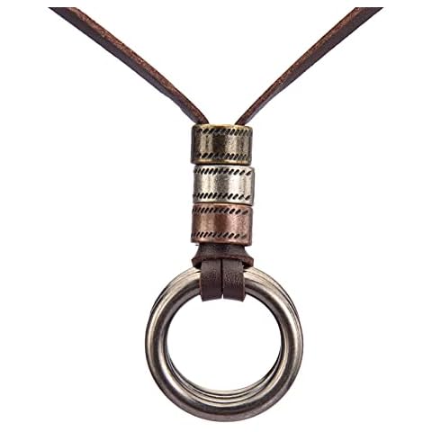 Popeoiuh Leather Cord Necklace - Double Rings Pendant Necklace Cover
