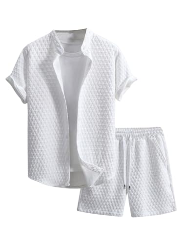 GORGLITTER Men's Cruise Outfit 2 Piece Shorts Set Short Sleeve Button Down Shirt and Knit Short with Pockets