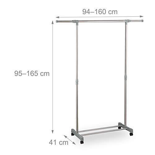 Portant à vêtements à roulettes extensible en acier argent Relaxdays