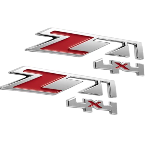 Image of Z71 4x4 Badge Emblems 2-Piece in Chrome with Red for 2007-2020 Silverado, Sierra, and Canyon - Suitable for Hood - Fits 1500, 2500HD, and 3500HD Models (Chrome)