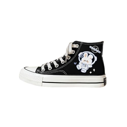 Bobo's House Womens Shoes Flying Space Bunny High Top Canvas Fashion Sneakers Walking Shoes Women Kawaii Accessories Black Shoe