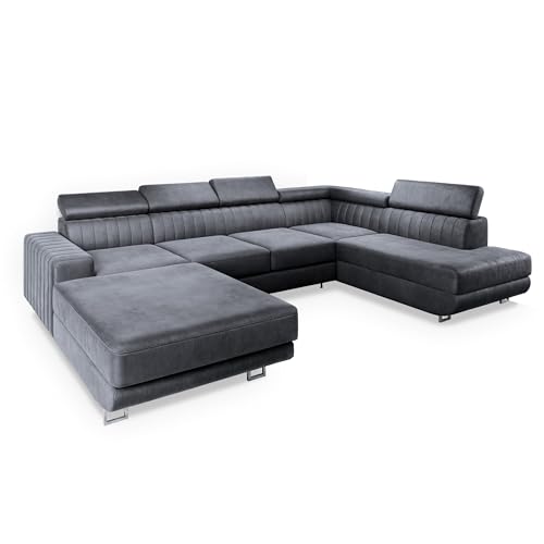 Masseno Canapé d'angle Siena R-S avec Fonction Couchage Forme en U, Classique, avec Coffre de...