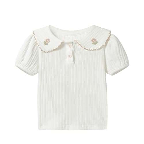 Image of Mud Kingdom Girls Peter Pan Collar T-Shirts Flower Top Short Sleeve Summer