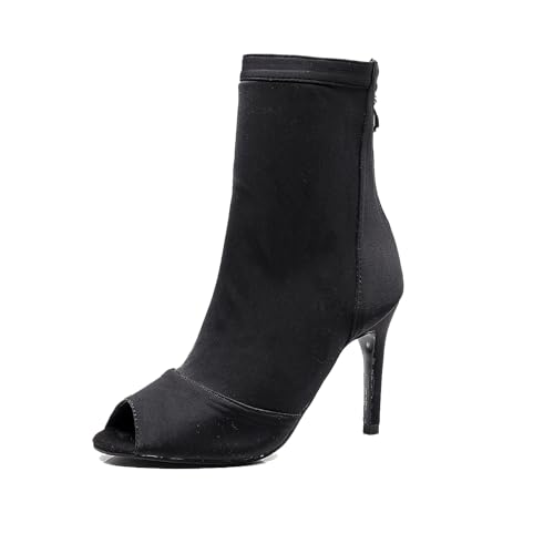 SWDZM Women Ballroom Dance Shoes Peep Toe Latin Salsa Performance Party Ankle Dance Boots