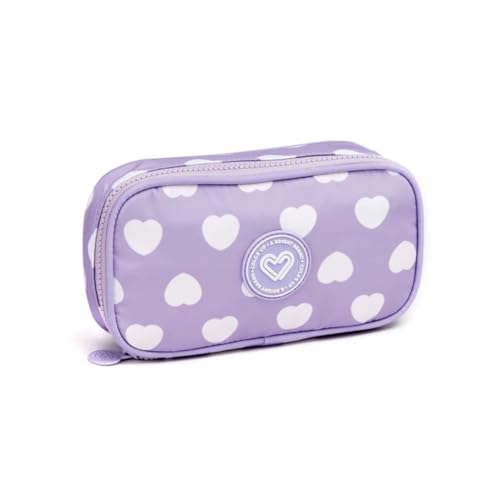 Estojo Box Escolar Corações Com Divisórias Internas Meninas (Roxo)