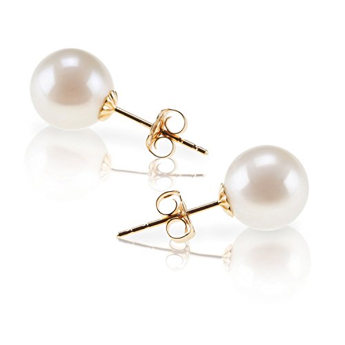 PAVOI 18K Gold Plated Sterling Silver Round Stud White Simulated Shell Pearl Earrings