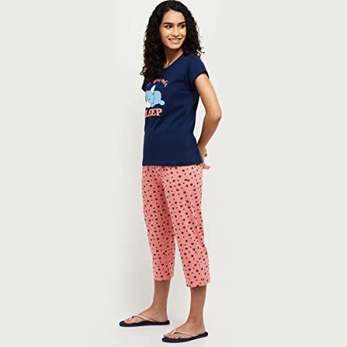 Image of Max Women Nylon Printed Round Neck Capris Set T-Shirt with Capris