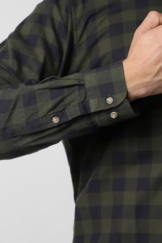 Image of Peter England Men's Checkered Cotton Shirt | Smart Casual | Full Sleeves Slim Fit