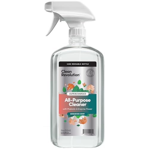 Clean Revolution SuperCharged All Purpose Cleaner, Non-Toxic, Eco-Friendly & Plant-Based, Ready to Use, Geranium Mint, 18 Fl Oz