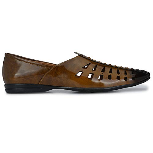 Image of Prolific Men's Brown Ethnic Juttis Mojaris & Partys Shoes (Tan, Numeric 8)