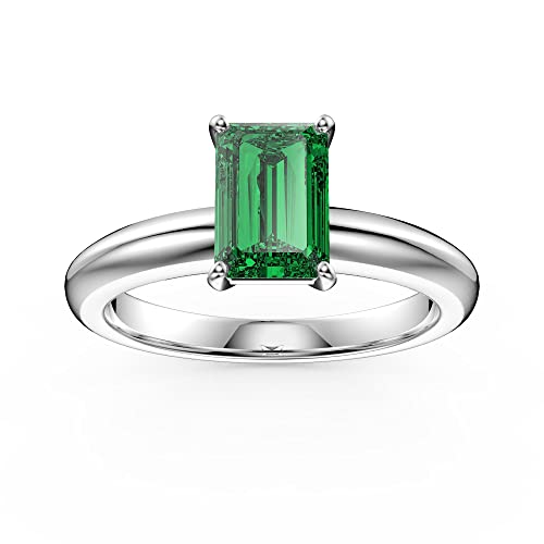 1 Carat Emerald And Natural Diamond Solitaire Wedding Band Rings For Women In 10KT Solid Gold Anniversary And Enagagement Prong Setting (Green Gemstone 1 ctw,Clarity I2, Color HI)