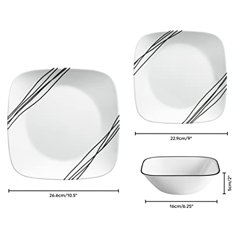 Image of Corelle Dinnerware Set (12pc, Simple Sketch)-Dinner for 4 Includes x: Dinner Plates, Side & Bowls 3 X More Durable, Half The Space Weight of Ceramic up to 80% Recycled Glass, 1146920