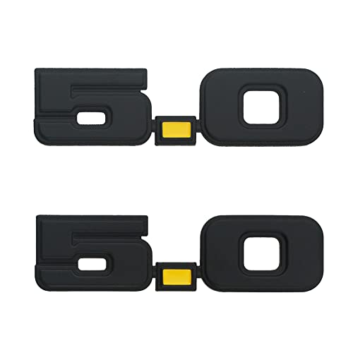 Image of 2Pc 5.0 Emblem Liter Door 3D Fender Side Adhesive Badge Plate Right Left Sticker Replacement for 1979-1993 150 (Black Yellow)
