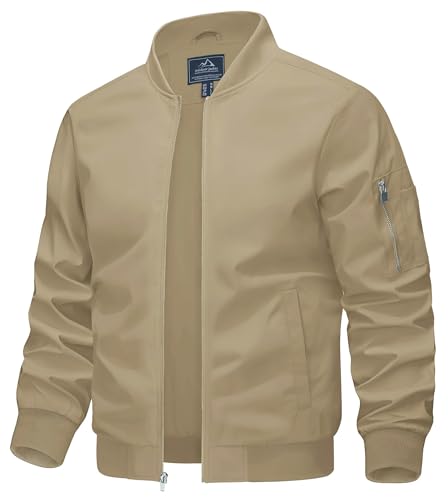 KEFITEVD Chaqueta De Béisbol Deportiva Hombres Chaqueta Béisbol Verano Chaqueta Militar Prueba Viento Bolsillo,Caqui,XL