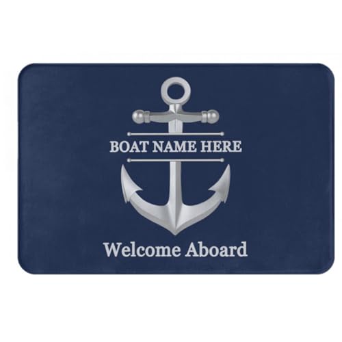VWCSDSCS Personalized Nautical Theme Decorative Doormat, Anchor Boat Floor Mat, Custom Name Welcome Aboard Anchor Sailing Farmhouse Decor for Home Indoor Outdoor Front Porch Door Mat