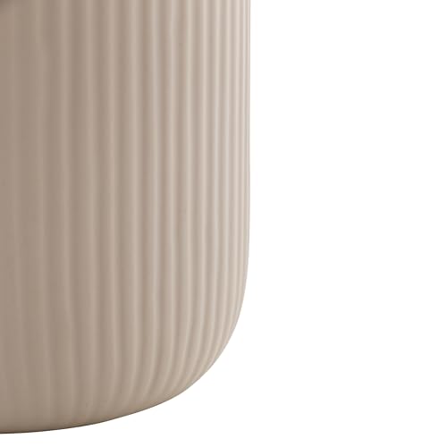 Lyor, 8671, Potiche de Cerâmica com Tampa de Bambu e Pegador de Corda Lines Branco 10cm x 10cm x 12,