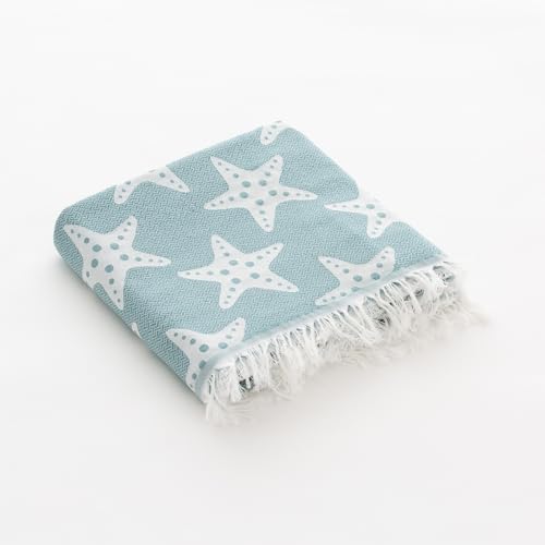 GAMUSI Fouta Pareo Toalla Playa Ligera Estrellas mar 90x180 cm, Color Agua Marina