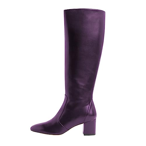 FOWT Women Pointed Toe Knee High Boots Chunky Block Mid Heel Riding Boots Side Zipper Work Fall Winter Shoes Size 4-15 US2