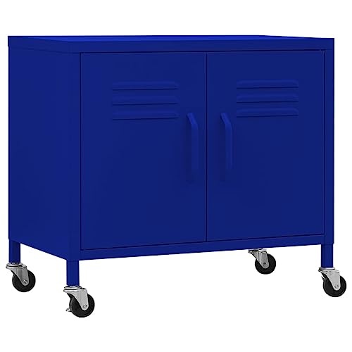 Qnhdfrt Armoire en acier avec roulettes Bleu marine 60 x 35 x 56 cm – Armoire en métal stable avec étagère réglable – Armoire de rangement compacte...