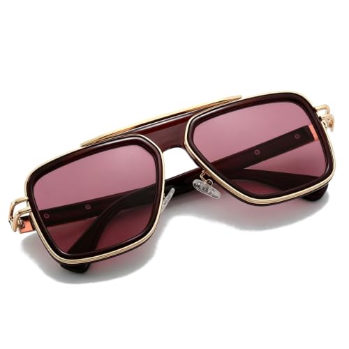 Image of Freckles Mark Trendy Retro Sunglasses for Men Women Stark Vintage Shades 70s Italian Fashion Square Metal Glasses