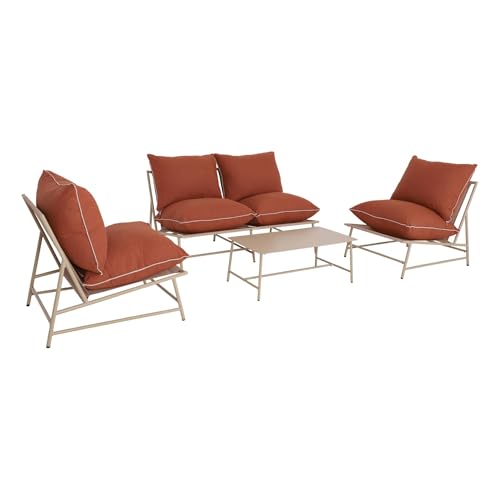 sweeek - Salon de Jardin Acier Sofia Beige et Terracotta. 4 Places. Table rectangulaire