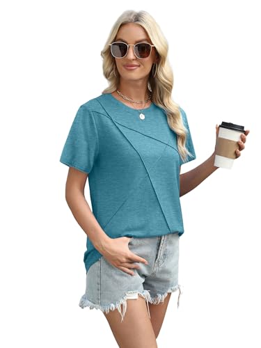 Image of XIEERDUO Womens Summer Tops 2026 Pleated Round Neck Short Sleeve Shirts Business Casual