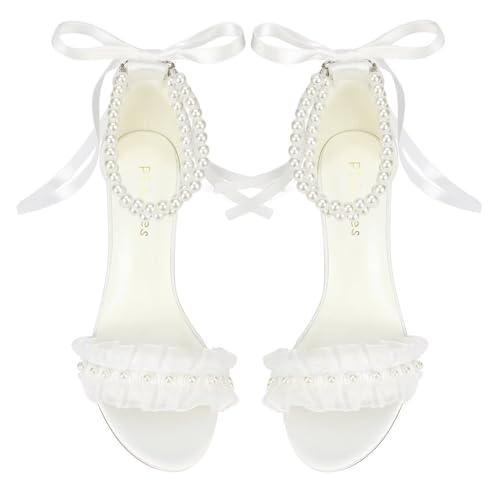 Pearl Wedding Shoes for Bride Block Heel Wedding Sandals Open Toe Bridal Shoes2