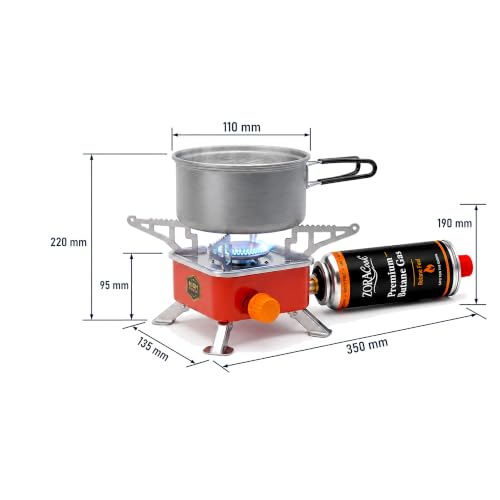 Image of Butane Fuel Camping Stove with Foldable Burner, 225g, for Outdoor Cooking (stove + 3 butane gas)