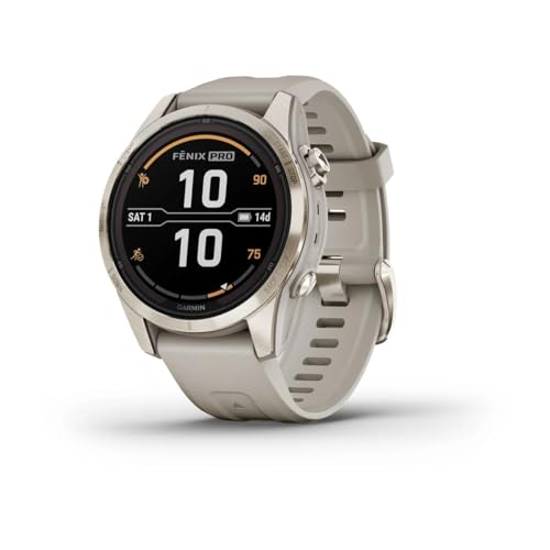 Image of Garmin Fenix 7S Pro Sapphire Solar Edition Smartwatch with Band, 42 mm Case, Soft Gold /Light Sand