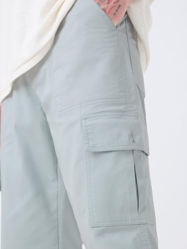 Image of The Souled Store Cargo: Men and Boys Buttoned Waist Solid Cotton Twill Lightweight Stretchable Multi Pocket Everyday Straight Fit Cargo Pants