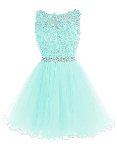 Amazon.com: Women's Short Tulle Homecoming Dress Lace Applique Tulle Prom  Dresses Sleeveless Cocktail Prom Graduation Gowns Aqua : Clothing, Shoes &  Jewelry