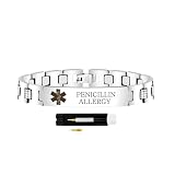 Zircobic Pulsera de Alerta Médica Grabada con Láser “Alergia a la Penicilina”, Hipoalergénica, Ligera, Impermeable, Unisex, Adecuada para Correr, Fitness, Actividades al Aire Libre & Uso Diario
