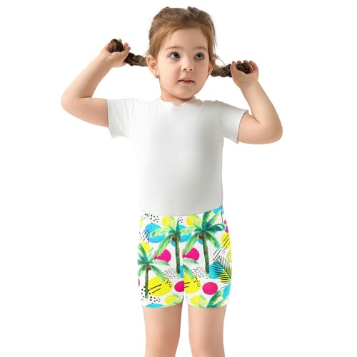 Palm Leaves Circles Girls Bike Shorts Toddler Dance Athletic Shorts Under Dress Clothes for Girls 4-10,4T3