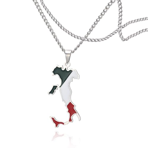 Collana con mappa d'Italia: contenente il paese d'Italia, il design colorato della bandiera rende la collana con mappa più personalizzata, la scelta migliore per le persone patriottiche, la collana con mappa d'Italia può essere utilizzata anche per un compleanno, una competizione sportiva.
