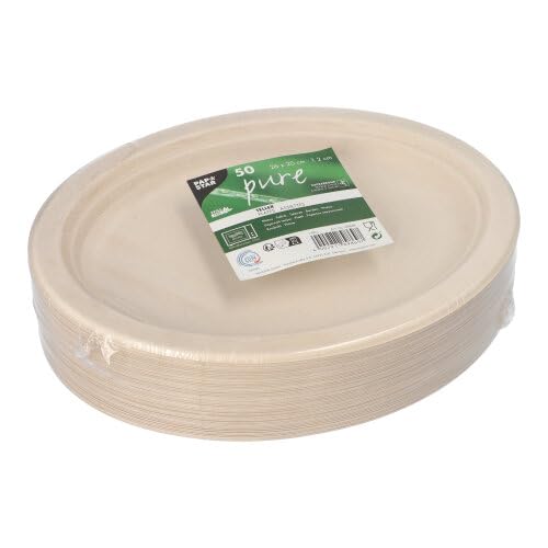 500 platos ovalados de caña de azúcar 'pure' 26 cm x 20 cm x 2 cm natural