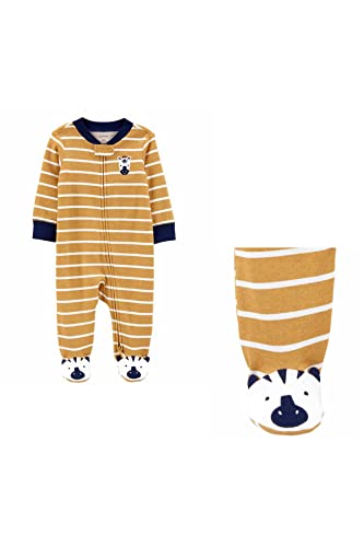 Macacão Pijama Carter's Algodão Zebrinha Marrom Bebê Menino com Zíper e Pezinho (3M)